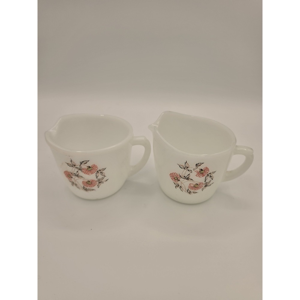 Vintage Anchor Hocking Fire King Fleurette Pattern Creamer Cups